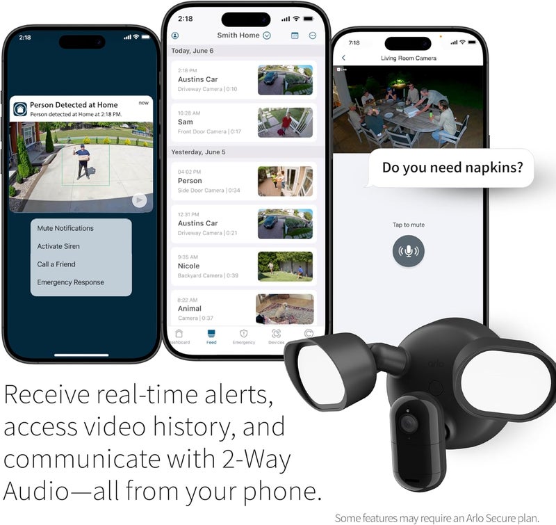 ARLO Wired Floodlight Camera, Home Security Camera with 2K Video and HDR, 2000 Lumens, Integrated Siren, Weather-Resistant, Color Night Vision, 160º Field of View, 2-Way Audio, Black (2025) - Image 4